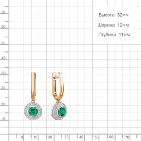 Серьги Аквамарин - Серебро 925, Синтетический изумруд, Фианит (арт. 450132АГ.6)