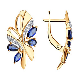 Серьги SOKOLOV - Золото 375, Синтетический сапфир , Фианит (арт. 37724992)