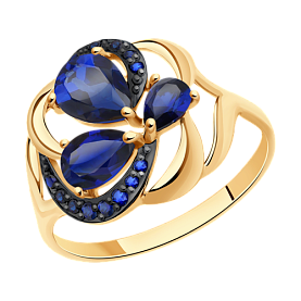 Кольцо SOKOLOV - Золото 375, Синтетический сапфир , Фианит (арт. 37714757)