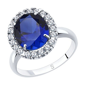 Кольцо SOKOLOV - Серебро 925, Синтетический сапфир , Фианит (арт. 88010064)