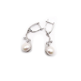 Серьги Марказит - Серебро 925, Жемчуг культивированный, Фианит (арт. 20484)