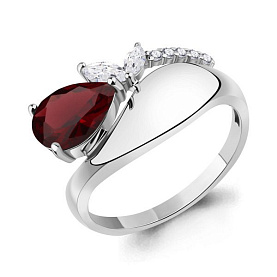 Кольцо Аквамарин - Серебро 925, Гранат, Фианит (арт. 65000803А.5)