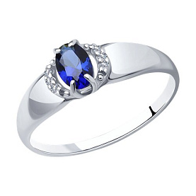 Кольцо SOKOLOV - Серебро 925, Синтетический сапфир , Фианит (арт. 88010009)