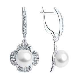 Серьги Diamant - Серебро 925, Жемчуг культивированный, Фианит (арт. 94-321-01923-1)