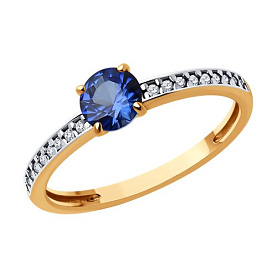 Кольцо SOKOLOV - Серебро 925, Синтетический сапфир , Фианит (арт. 88010074)