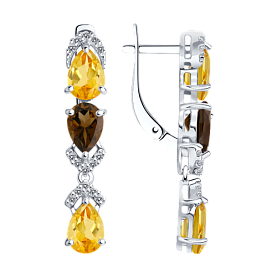 Серьги SOKOLOV - Серебро 925, Раухтопаз, Фианит, Цитрин (арт. 92021412)