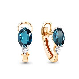 Серьги Аквамарин - Золото 375, Топаз лондон, Фианит (арт. 4413908.8)