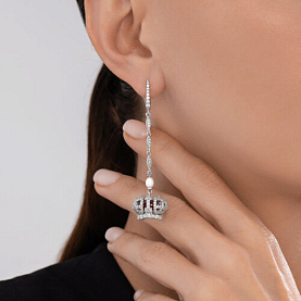 Серьги SOKOLOV - Серебро 925, Жемчуг культивированный, Синтетический рубин, Фианит (арт. 92025323)