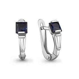 Серьги Аквамарин - Серебро 925, Синтетический сапфир , Фианит (арт. 400182Н.5)