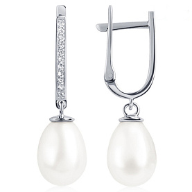 Серьги Platinum Lab. - Платина 950, Жемчуг культивированный, Бриллиант (арт. ПС-213-01)