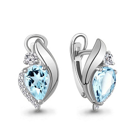 Серьги Аквамарин - Серебро 925, Топаз, Фианит (арт. 4966102А.5)