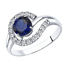 Кольцо SOKOLOV - Серебро 925, Синтетический сапфир , Фианит (арт. 88010063)