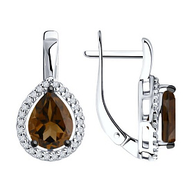 Серьги Diamant - Серебро 925, Раухтопаз, Фианит (арт. 94-320-02047-2)