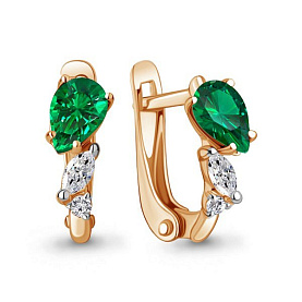 Серьги Аквамарин - Золото 375, Синтетический изумруд, Фианит (арт. 49805П.8)