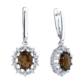 Серьги Diamant - Серебро 925, Раухтопаз, Фианит (арт. 94-321-02042-4)