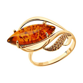 Кольцо SOKOLOV - Серебро 925, Фианит, Янтарь пресс. (арт. 83010031)