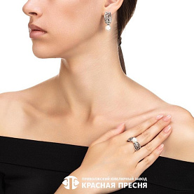 Кольцо Красная пресня - Серебро 925, Жемчуг культивированный, Фианит (арт. 23314944)