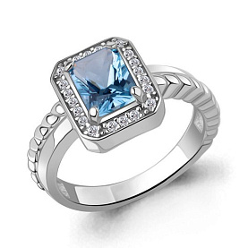 Кольцо Аквамарин - Серебро 925, Синтетический топаз, Фианит (арт. 65019692А.5)