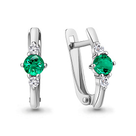 Серьги Аквамарин - Серебро 925, Синтетический изумруд, Фианит (арт. 49260АГ.5)