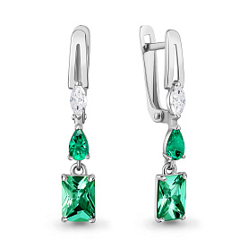 Серьги Аквамарин - Серебро 925, Синтетический изумруд, Фианит (арт. 400617П.5)