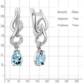 Серьги Аквамарин - Серебро 925, Топаз, Фианит (арт. 45000402А.5)