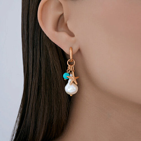 Серьги Diamant - Серебро 925, Бирюза, Жемчуг культивированный (арт. 93-321-00026-1)