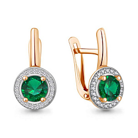 Серьги Аквамарин - Серебро 925, Синтетический изумруд, Фианит (арт. 42983Г.6)