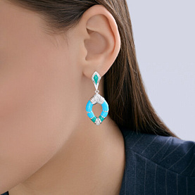 Серьги Diamant - Серебро 925, Фианит, Эмаль (арт. 94-121-00040-1)