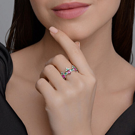 Кольцо SOKOLOV - Серебро 925, Синтетический рубин, Фианит (арт. 84010038)