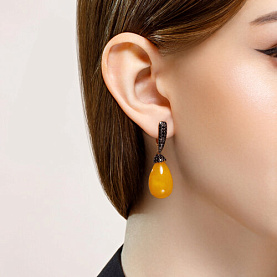 Серьги SOKOLOV - Серебро 925, Фианит, Янтарь (арт. 83020102)