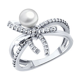 Кольцо SOKOLOV - Серебро 925, Жемчуг синтетический, Фианит (арт. 94014927)