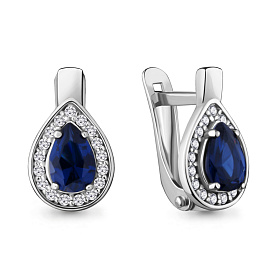 Серьги Аквамарин - Серебро 925, Синтетический сапфир , Фианит (арт. 48232Б.5)