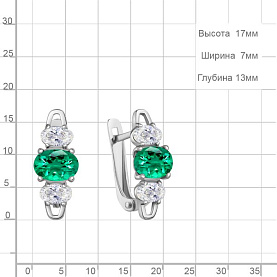Серьги Аквамарин - Серебро 925, Синтетический изумруд, Фианит (арт. 450163П.5)
