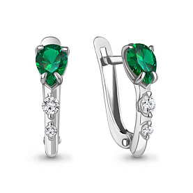 Серьги Аквамарин - Серебро 925, Синтетический изумруд, Фианит (арт. 49810АГ.5)