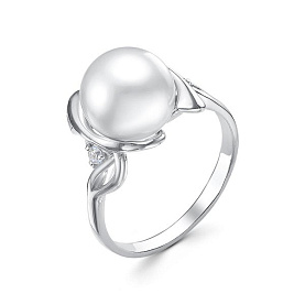 Кольцо Красная пресня - Серебро 925, Жемчуг имитация, Фианит (арт. 23612018Д)