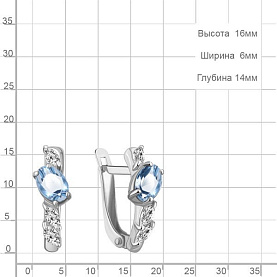 Серьги Аквамарин - Серебро 925, Топаз, Фианит (арт. 45026005.5)