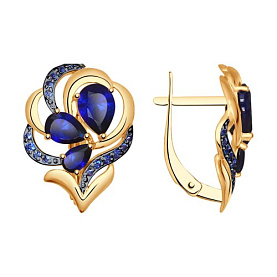 Серьги SOKOLOV - Золото 375, Синтетический сапфир , Фианит (арт. 37725037)