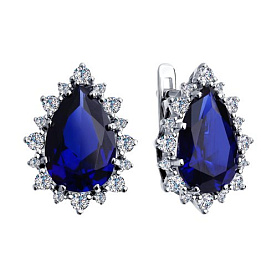 Серьги SOKOLOV - Серебро 925, Синтетический сапфир , Фианит (арт. 88020018)