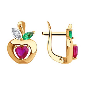 Серьги Diamant - Золото 585, Синтетический рубин, Фианит (арт. 51-120-02858-1)