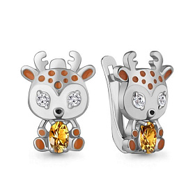 Серьги Аквамарин - Серебро 925, Фианит, Цитрин, Эмаль (арт. 4329606А.5)