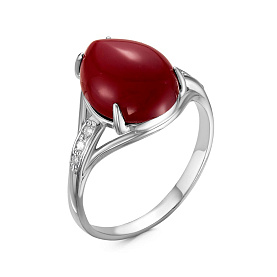 Кольцо Красная пресня - Серебро 925, Коралл, Фианит (арт. 2339678ДКр)