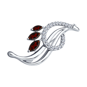 Брошь Diamant - Серебро 925, Гранат, Фианит (арт. 94-340-01048-2)