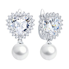 Серьги SOKOLOV - Серебро 925, Жемчуг имитация, Фианит (арт. 94027299)
