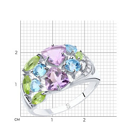 Кольцо SOKOLOV - Серебро 925, Аметист, Топаз, Фианит, Хризолит (арт. 92011834)