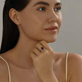 Кольцо SOKOLOV - Золото 585, Гранат, Фианит (арт. 716678)