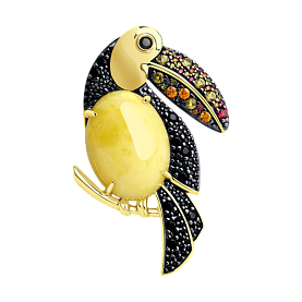 Брошь SOKOLOV - Серебро 925, Синтетический рубин, Фианит, Янтарь (арт. 83040025)