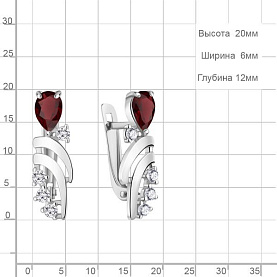 Серьги Аквамарин - Серебро 925, Гранат, Фианит (арт. 4966803А.5)