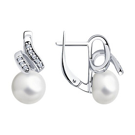 Серьги SOKOLOV - Серебро 925, Жемчуг культивированный, Фианит (арт. 92022641)