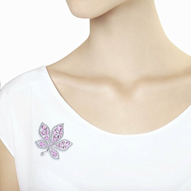 Брошь SOKOLOV - Серебро 925, Аметист, Фианит (арт. 92040101)