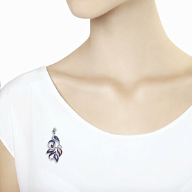 Брошь SOKOLOV - Серебро 925, Синтетический рубин, Фианит (арт. 94040128)